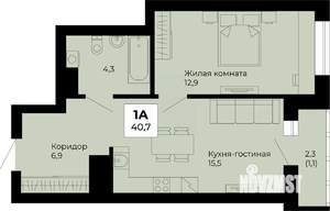 1-к квартира, строящийся дом, 41м2, 7/25 этаж