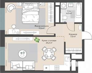 1-к квартира, строящийся дом, 54м2, 22/30 этаж
