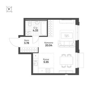 Студия квартира, строящийся дом, 34м2, 4/25 этаж