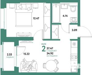 2-к квартира, вторичка, 37м2, 3/21 этаж