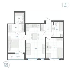 2-к квартира, вторичка, 66м2, 18/32 этаж