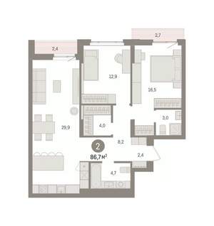 2-к квартира, вторичка, 87м2, 4/16 этаж