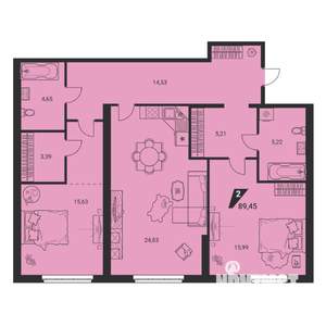 3-к квартира, вторичка, 89м2, 1/25 этаж