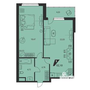 2-к квартира, вторичка, 52м2, 22/25 этаж