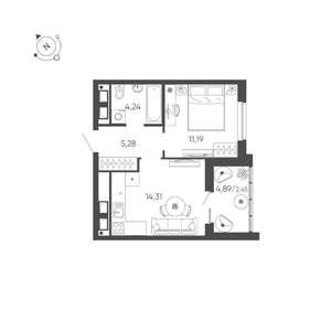 1-к квартира, строящийся дом, 37м2, 22/24 этаж