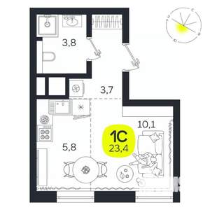 Студия квартира, вторичка, 23м2, 9/27 этаж