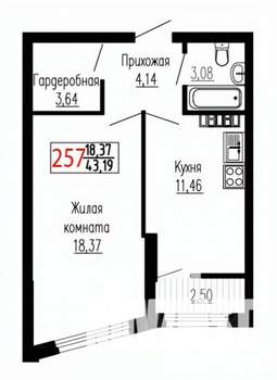 1-к квартира, строящийся дом, 43м2, 20/27 этаж