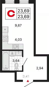 Студия квартира, вторичка, 24м2, 13/25 этаж