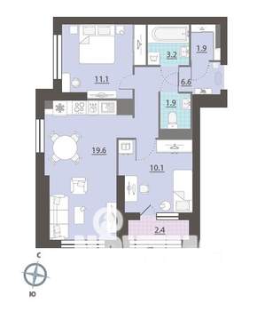 2-к квартира, вторичка, 56м2, 26/32 этаж