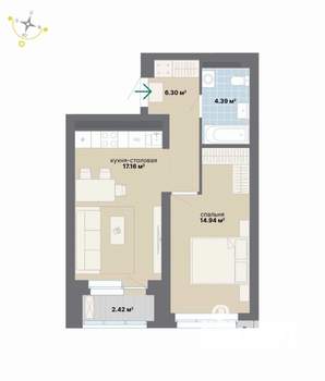 1-к квартира, вторичка, 45м2, 8/26 этаж