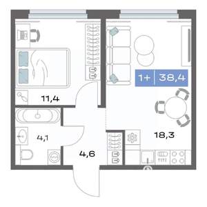 1-к квартира, строящийся дом, 38м2, 3/20 этаж
