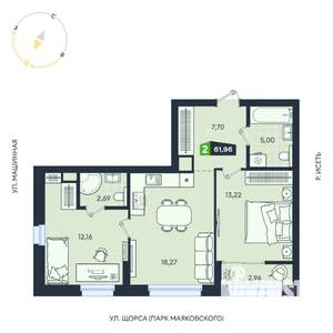 2-к квартира, строящийся дом, 62м2, 19/31 этаж