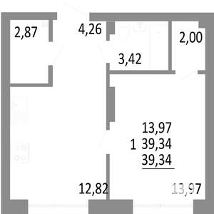 2-к квартира, строящийся дом, 39м2, 1/17 этаж