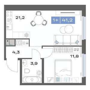 1-к квартира, строящийся дом, 41м2, 4/17 этаж