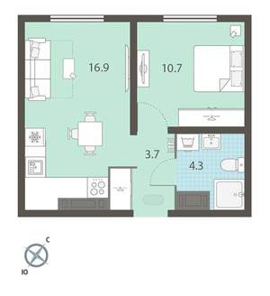 1-к квартира, вторичка, 36м2, 22/25 этаж