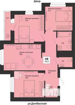 4-к квартира, строящийся дом, 70м2, 7/25 этаж