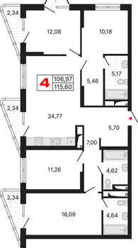 4-к квартира, вторичка, 116м2, 6/25 этаж