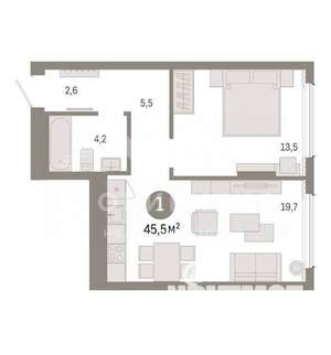 1-к квартира, вторичка, 45м2, 2/9 этаж