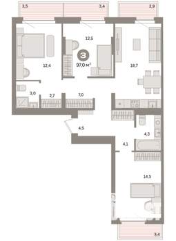 3-к квартира, вторичка, 97м2, 6/7 этаж
