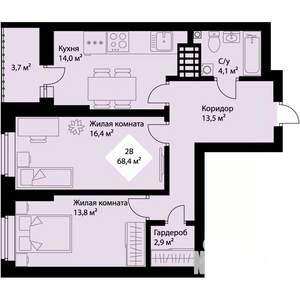 2-к квартира, вторичка, 67м2, 25/25 этаж