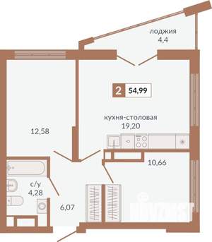 2-к квартира, строящийся дом, 55м2, 13/31 этаж