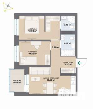 2-к квартира, вторичка, 57м2, 7/9 этаж