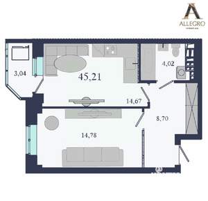 1-к квартира, строящийся дом, 45м2, 2/19 этаж