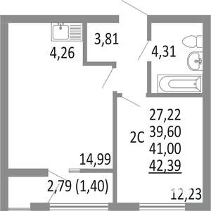 2-к квартира, вторичка, 41м2, 3/25 этаж