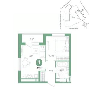 1-к квартира, вторичка, 38м2, 12/24 этаж