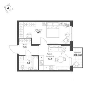 1-к квартира, строящийся дом, 39м2, 8/16 этаж