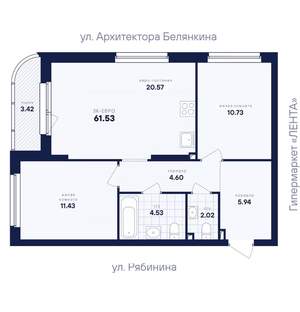 2-к квартира, вторичка, 62м2, 5/26 этаж