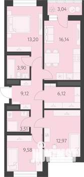 3-к квартира, вторичка, 76м2, 9/25 этаж