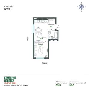 1-к квартира, вторичка, 35м2, 24/25 этаж