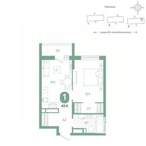 1-к квартира, вторичка, 42м2, 10/16 этаж