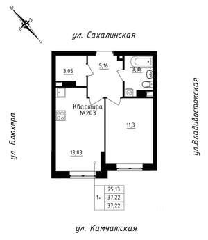 1-к квартира, строящийся дом, 37м2, 17/25 этаж