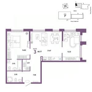 3-к квартира, вторичка, 66м2, 20/24 этаж
