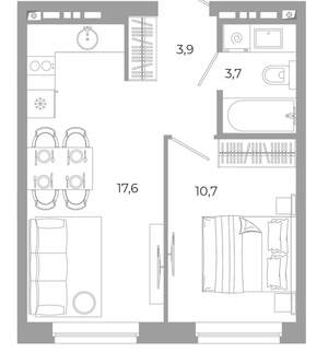 1-к квартира, вторичка, 36м2, 11/12 этаж