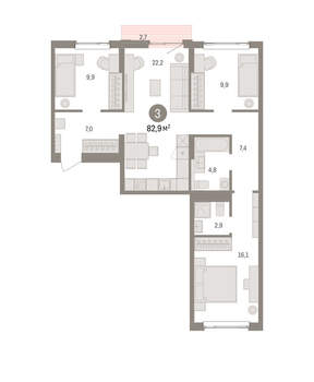 3-к квартира, вторичка, 83м2, 3/25 этаж