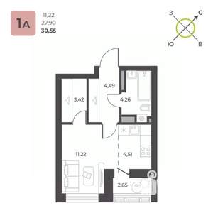 Студия квартира, строящийся дом, 31м2, 15/23 этаж