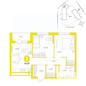 2-к квартира, вторичка, 55м2, 18/24 этаж