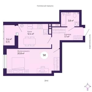 1-к квартира, строящийся дом, 46м2, 24/25 этаж