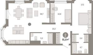 2-к квартира, вторичка, 92м2, 11/24 этаж
