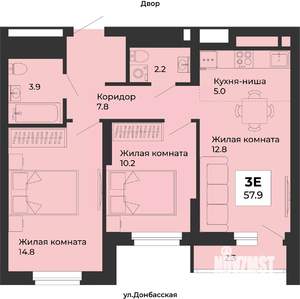 2-к квартира, строящийся дом, 58м2, 21/25 этаж