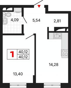 1-к квартира, вторичка, 40м2, 9/25 этаж
