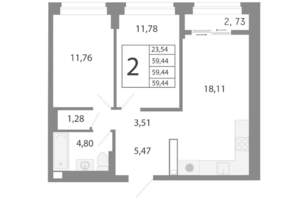 3-к квартира, вторичка, 59м2, 25/26 этаж