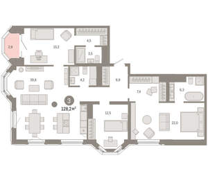 3-к квартира, вторичка, 128м2, 9/24 этаж