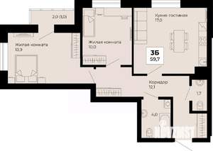 2-к квартира, строящийся дом, 60м2, 4/25 этаж