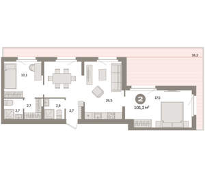 2-к квартира, вторичка, 101м2, 8/9 этаж