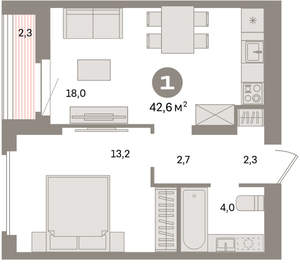 1-к квартира, вторичка, 43м2, 16/16 этаж