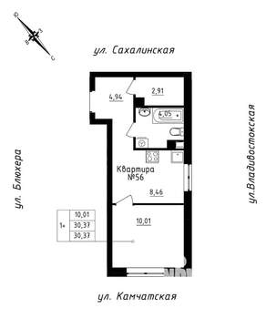 Студия квартира, строящийся дом, 30м2, 5/25 этаж